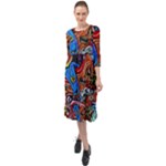 Psychedelic Trippy Hippie  Weird Art Ruffle End Midi Chiffon Dress