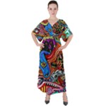 Psychedelic Trippy Hippie  Weird Art V-Neck Boho Style Maxi Dress