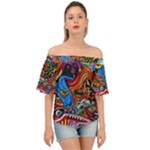 Psychedelic Trippy Hippie  Weird Art Off Shoulder Short Sleeve Top