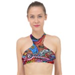 Psychedelic Trippy Hippie  Weird Art High Neck Bikini Top