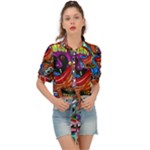 Psychedelic Trippy Hippie  Weird Art Tie Front Shirt 