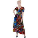 Psychedelic Trippy Hippie  Weird Art Button Up Short Sleeve Maxi Dress