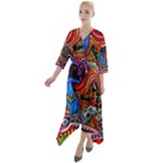 Psychedelic Trippy Hippie  Weird Art Quarter Sleeve Wrap Front Maxi Dress
