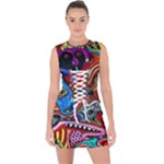 Psychedelic Trippy Hippie  Weird Art Lace Up Front Bodycon Dress