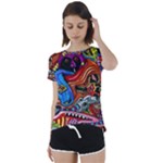 Psychedelic Trippy Hippie  Weird Art Short Sleeve Open Back T-Shirt