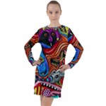 Psychedelic Trippy Hippie  Weird Art Long Sleeve Hoodie Dress