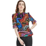 Psychedelic Trippy Hippie  Weird Art Frill Neck Blouse