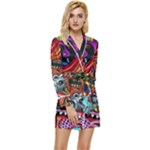Psychedelic Trippy Hippie  Weird Art Long Sleeve Satin Robe