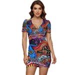 Psychedelic Trippy Hippie  Weird Art Low Cut Cap Sleeve Mini Dress