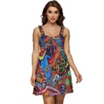 Psychedelic Trippy Hippie  Weird Art Ruffle Strap Babydoll Chiffon Dress