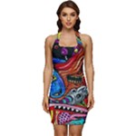 Psychedelic Trippy Hippie  Weird Art Sleeveless Wide Square Neckline Ruched Bodycon Dress