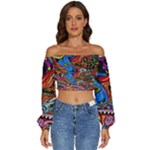 Psychedelic Trippy Hippie  Weird Art Long Sleeve Crinkled Weave Crop Top