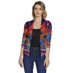 Psychedelic Trippy Hippie  Weird Art Women s Draped Front 3/4 Sleeve Shawl Collar Jacket
