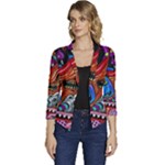 Psychedelic Trippy Hippie  Weird Art Women s Casual 3/4 Sleeve Spring Jacket