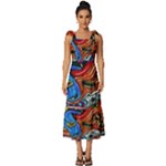 Psychedelic Trippy Hippie  Weird Art Tie-Strap Tiered Midi Chiffon Dress