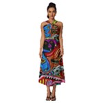 Psychedelic Trippy Hippie  Weird Art Sleeveless Cross Front Cocktail Midi Chiffon Dress