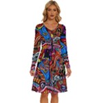 Psychedelic Trippy Hippie  Weird Art Long Sleeve Dress With Pocket