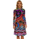 Psychedelic Trippy Hippie  Weird Art Long Sleeve Shirt Collar A-Line Dress