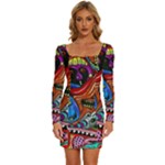 Psychedelic Trippy Hippie  Weird Art Long Sleeve Square Neck Bodycon Velvet Dress