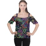 Trippy Dark Psychedelic Cutout Shoulder T-Shirt