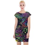 Trippy Dark Psychedelic Cap Sleeve Bodycon Dress