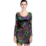 Trippy Dark Psychedelic Long Sleeve Velvet Bodycon Dress
