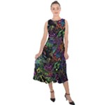 Trippy Dark Psychedelic Midi Tie-Back Chiffon Dress