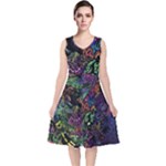 Trippy Dark Psychedelic V-Neck Midi Sleeveless Dress 