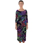 Trippy Dark Psychedelic Quarter Sleeve Midi Bodycon Dress