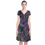 Trippy Dark Psychedelic Short Sleeve Front Wrap Dress