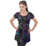 Trippy Dark Psychedelic Puff Sleeve Tunic Top
