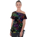 Trippy Dark Psychedelic Off Shoulder Tie-Up T-Shirt