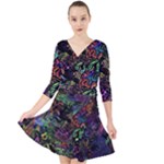Trippy Dark Psychedelic Quarter Sleeve Front Wrap Dress