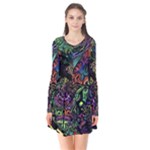 Trippy Dark Psychedelic Long Sleeve V-neck Flare Dress