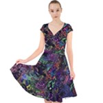 Trippy Dark Psychedelic Cap Sleeve Front Wrap Midi Dress