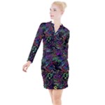 Trippy Dark Psychedelic Button Long Sleeve Dress