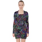 Trippy Dark Psychedelic V-neck Bodycon Long Sleeve Dress