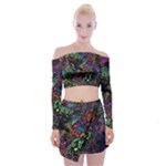 Trippy Dark Psychedelic Off Shoulder Top with Mini Skirt Set