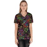 Trippy Dark Psychedelic Women s V-Neck Scrub Top
