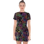 Trippy Dark Psychedelic Drop Hem Mini Chiffon Dress
