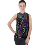 Trippy Dark Psychedelic Mock Neck Chiffon Sleeveless Top