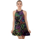 Trippy Dark Psychedelic Halter Tie Back Chiffon Dress