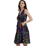 Trippy Dark Psychedelic Sleeveless V-Neck Skater Dress with Pockets