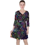 Trippy Dark Psychedelic Quarter Sleeve Ruffle Waist Dress