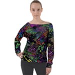 Trippy Dark Psychedelic Off Shoulder Long Sleeve Velour Top