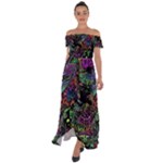 Trippy Dark Psychedelic Off Shoulder Open Front Chiffon Dress