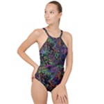 Trippy Dark Psychedelic High Neck One Piece Swimsuit