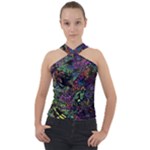 Trippy Dark Psychedelic Cross Neck Velour Top
