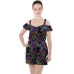 Trippy Dark Psychedelic Ruffle Cut Out Chiffon Playsuit