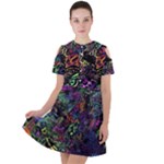 Trippy Dark Psychedelic Short Sleeve Shoulder Cut Out Dress 